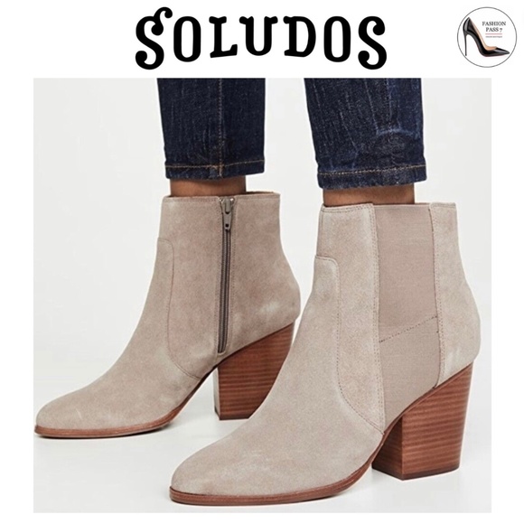 Soludos Emma Mineral Grey Suede Ankle Booties Leather Casual Block Heel Boots 10 - Picture 2 of 12